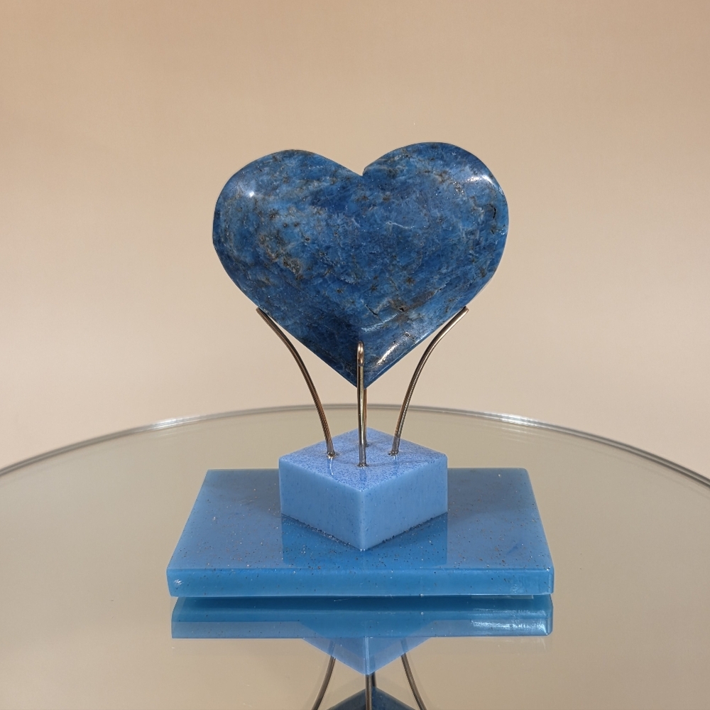 Natural Apatite Gemstone Heart On Handmade Resin & Solid Bronze Display